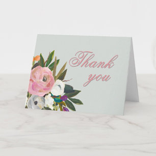 Tarjeta De Agradecimiento Elegante fiesta de cumpleaños número 100 con flore
