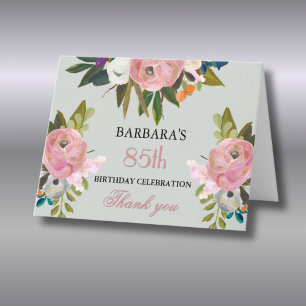 Tarjeta De Agradecimiento Elegante fiesta de cumpleaños número 85 con flores
