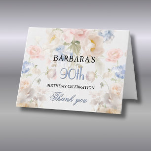 Tarjeta De Agradecimiento Elegante fiesta de cumpleaños número 90 con flores