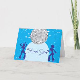 Tarjeta De Agradecimiento Elegante Fiesta de Cumpleaños Retro Disco Azul