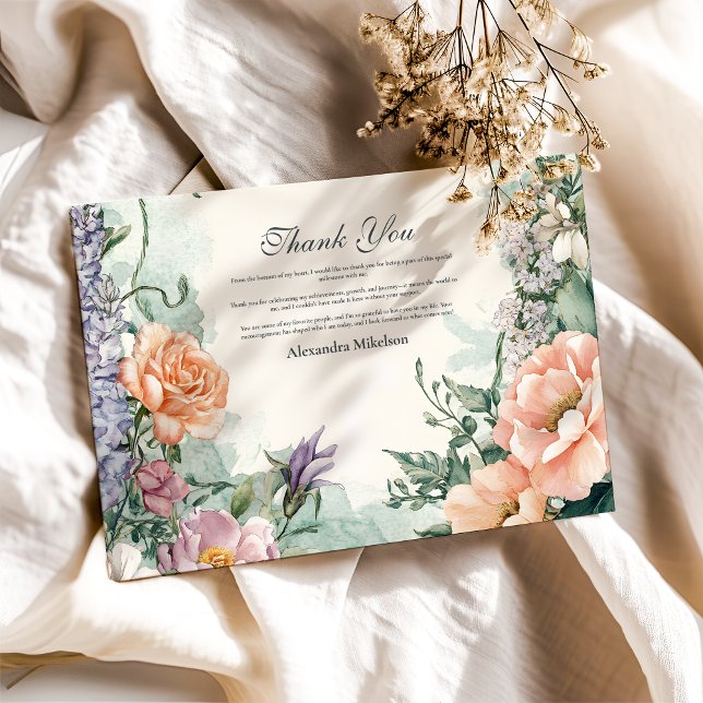 Tarjeta De Agradecimiento Elegante fiesta de graduación de flor silvestre de (Subido por el creador)