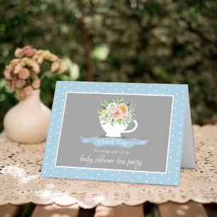 Tarjeta De Agradecimiento Elegante Fiesta de té Baby Shower Floral Teacup