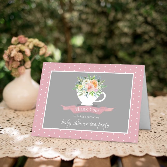 Tarjeta De Agradecimiento Elegante Fiesta de té Baby Shower Floral Teacup (Subido por el creador)