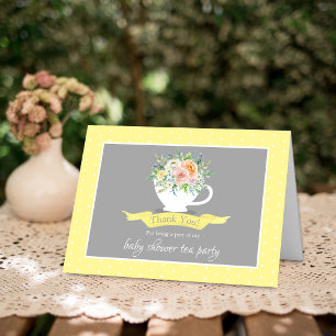 Tarjeta De Agradecimiento Elegante Fiesta de té Baby Shower Floral Teacup