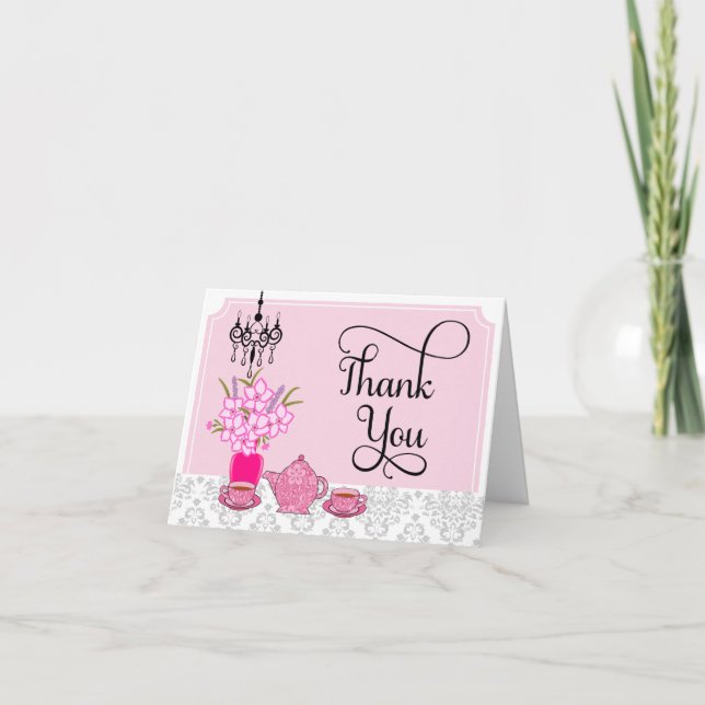 Tarjeta De Agradecimiento Elegante Fiesta de té gracias (Anverso)