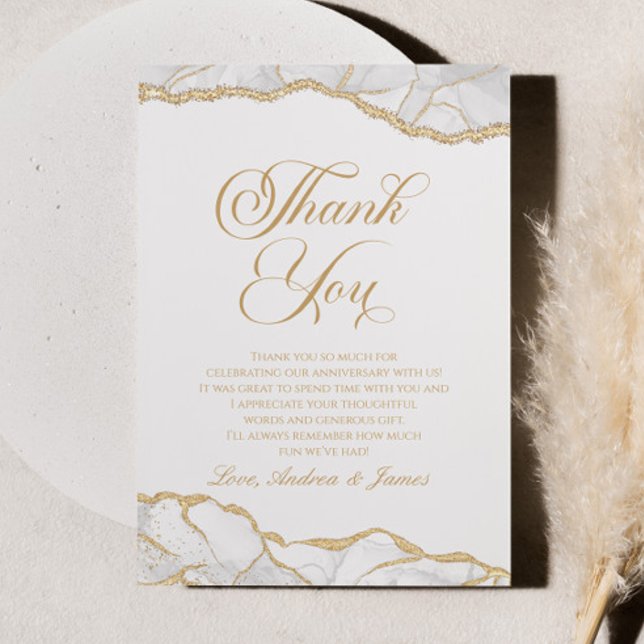 Tarjeta De Agradecimiento Elegante Fiesta del Aniversario del Oro Blanco (Subido por el creador)