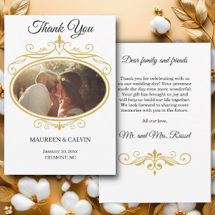 Tarjeta De Agradecimiento Elegante filigrana de oro sobre blanco, Boda