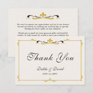 Tarjeta De Agradecimiento Elegante Fleur-de-Lis Florentina Amarillo Dorado