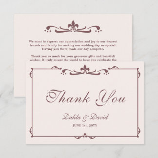 Tarjeta De Agradecimiento Elegante Fleur-de-Lis Florentina Rosa Marrón