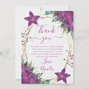 Tarjeta De Agradecimiento Elegante Flor de Nochebuena Púrpura Invierno Dulce