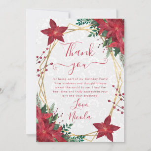Tarjeta De Agradecimiento Elegante Flor de Nochebuena Roja Cumpleaños de Inv