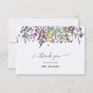 Tarjeta De Agradecimiento Elegante Flor Silvestre Acuarela Floral Bridal Sho