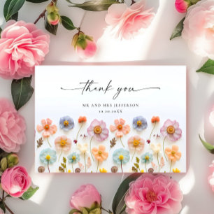 Tarjeta De Agradecimiento Elegante Flor Silvestre Bohemio Rosa Pastel