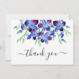 Tarjeta De Agradecimiento Elegante Floral Acuarela Orquídeas Azules Letra Sc