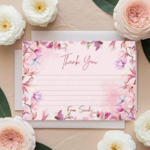 Tarjeta De Agradecimiento Elegante Floral Acuarela Rosa Lindo 