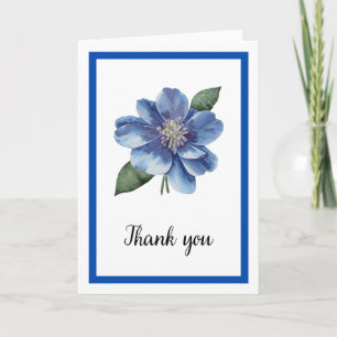 Tarjeta De Agradecimiento Elegante floral azul botánico en blanco por dentro