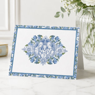 Tarjeta De Agradecimiento Elegante Floral Azul Sagrada Familia Religiosa