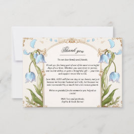 Tarjeta De Agradecimiento Elegante Floral Azul y Boda de Oro Gracias