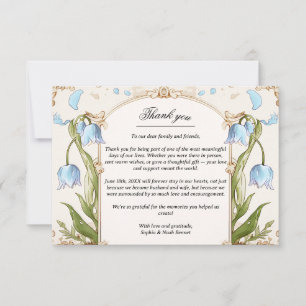 Tarjeta De Agradecimiento Elegante Floral Azul y Boda de Oro Gracias
