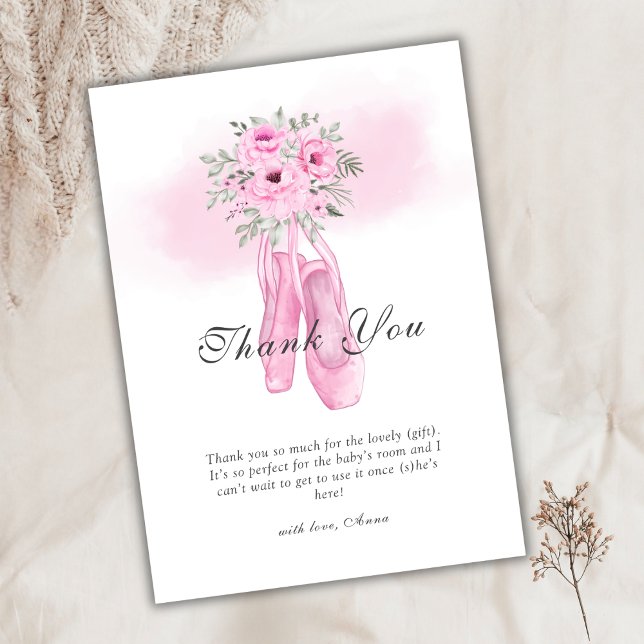 Tarjeta De Agradecimiento Elegante Floral Ballerina Shoes Baby Shower (Elegant Floral Ballerina Shoes Baby Shower Thank You Card)