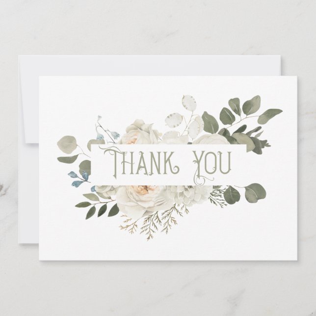 Tarjeta De Agradecimiento Elegante Floral Blanca Gracias (Anverso)