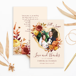 Tarjeta De Agradecimiento Elegante Floral Boho Enamorarse Foto Boda