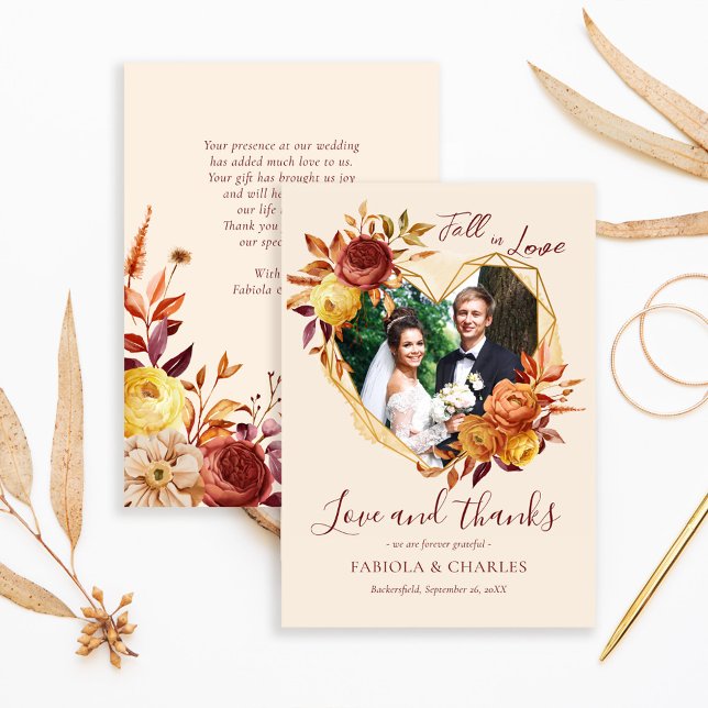 Tarjeta De Agradecimiento Elegante Floral Boho Enamorarse Foto Boda (Subido por el creador)