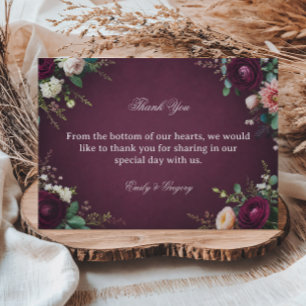 Tarjeta De Agradecimiento Elegante Floral Borgoña