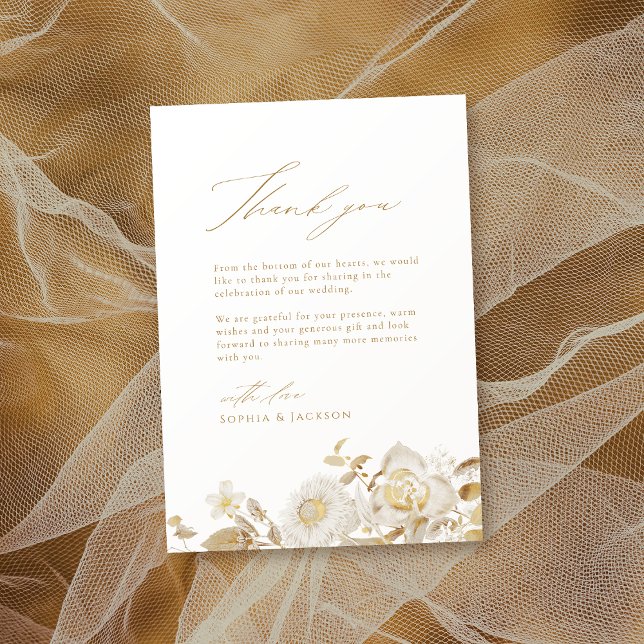Tarjeta De Agradecimiento Elegante floral botánica de oro moderno (Elegant Modern Gold Botanical Floral Thank You Card)