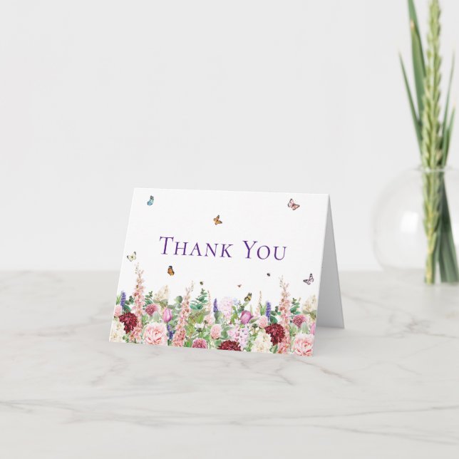 Tarjeta De Agradecimiento Elegante Floral Butterfly Bridal Shower (Anverso)