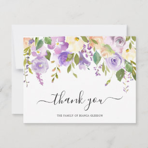 Tarjeta De Agradecimiento Elegante Floral de Acuarela Púrpura de Condolencia