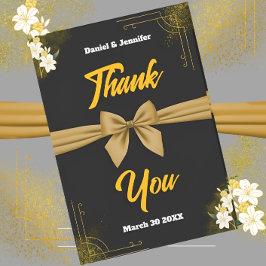 Tarjeta De Agradecimiento Elegante Floral de Apreciación Boda Negro y Oro
