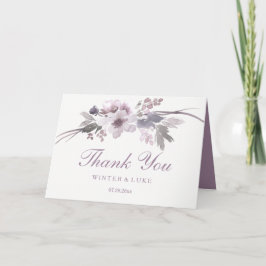 Tarjeta De Agradecimiento Elegante Floral de Boda de Invierno Morado Agradec