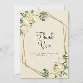 Tarjeta De Agradecimiento Elegante Floral de Boda Marco Dorado Acuarela de R