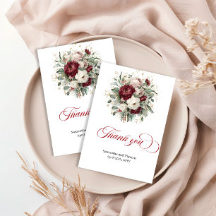 Tarjeta De Agradecimiento Elegante Floral de Burgundy Eucalipto Dorado Agrad