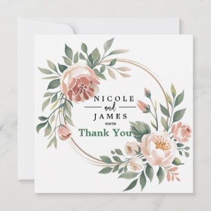 Tarjeta De Agradecimiento Elegante Floral de Eucalipto Melocotón