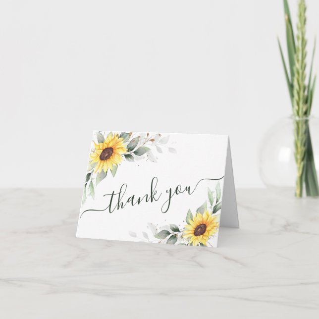 Tarjeta De Agradecimiento Elegante Floral de girasoles verde (Anverso)