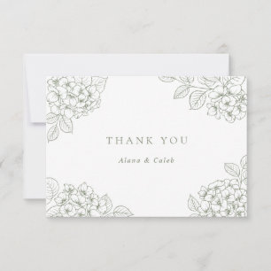 Tarjeta De Agradecimiento Elegante Floral de Hortensia Verde para Boda Agrad