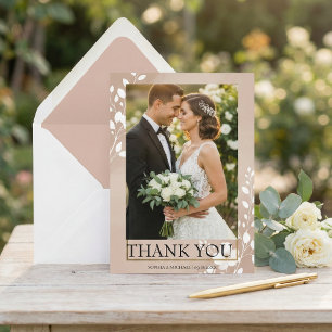 Tarjeta De Agradecimiento Elegante Floral de Magnolia Foto Boda