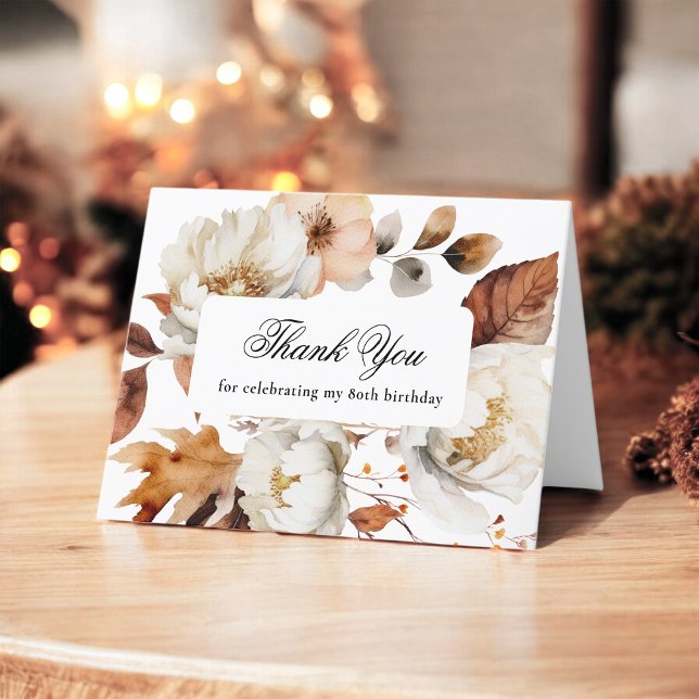 Tarjeta De Agradecimiento Elegante Floral de otoño 80 cumpleaños Gracias (Subido por el creador)