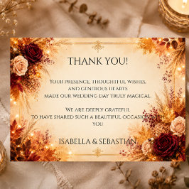 Tarjeta De Agradecimiento Elegante Floral de Otoño | Boda Rústica Boho de Ot