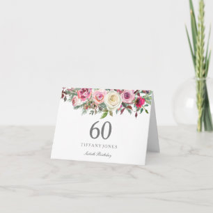 Tarjeta De Agradecimiento Elegante Floral de rosa blanca 60 cumpleaños Graci