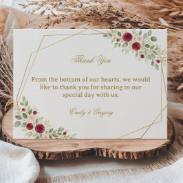 Tarjeta De Agradecimiento Elegante Floral Dorado