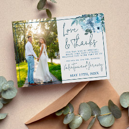 Tarjeta De Agradecimiento Elegante Floral Dusty Azul Verde azulado Gracias