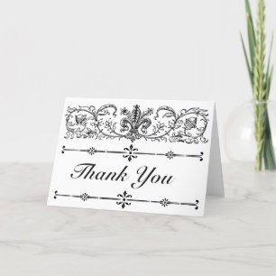 Tarjeta De Agradecimiento Elegante Floral Estiloso Negro Blanco Fleur de Lis