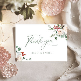 Tarjeta De Agradecimiento Elegante Floral Festivo Vacacional Boda de Inviern