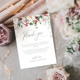 Tarjeta De Agradecimiento Elegante Floral Festivo Vacacional Boda de Inviern