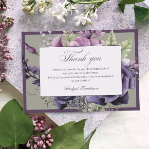 Tarjeta De Agradecimiento Elegante Floral Funeral Ciruela Púrpura