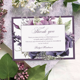 Tarjeta De Agradecimiento Elegante Floral Funeral Ciruela Púrpura