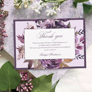 Tarjeta De Agradecimiento Elegante Floral Funeral Ciruela Púrpura